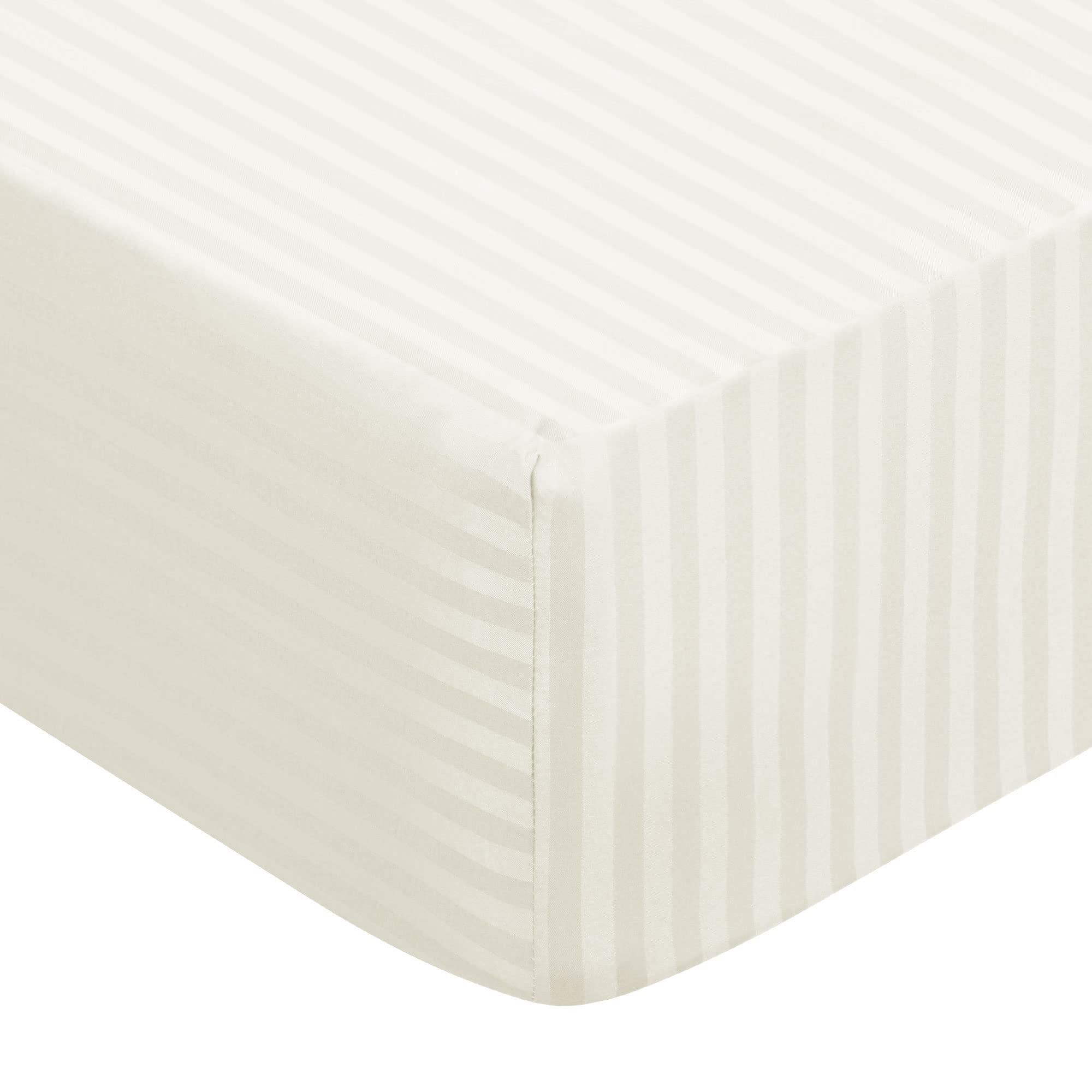 PiccoCasa 100GSM Microfiber Striped Bed Fitted Sheet, 16 Inch Deep Pocket Bed Mattress Cover, Durable Soft Breathable Wrinkle Resistant Bottom Sheets Khaki Double