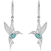 BETHZA Hummingbird Earrings 925 Sterling Silver Natural Gemstone Hummingbirds Drop Dangle Earring Animal Jewelry Gifts for Women
