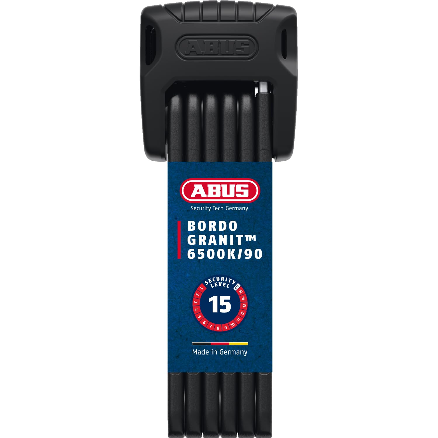 ABUS Faltschloss Bordo Granit 6500K mit SH-Schlosshalter - Fahrradschloss mit XPlus Zylinder für hohen Manipulationsschutz - ABUS-Sicherheitslevel 15 - Länge 90 cm