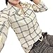 Shouhengda Women Chiffon Lapel V-Neck Blouse Plaid Button Down Tops