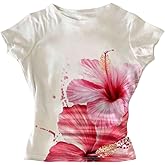 SOLY HUX Women's Floral Graphic Tees Crewneck Short Sleeve Y2k Vintage Aesthetic T Shirt Summer Crop Tops