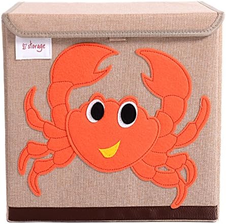 13"x13"x13"Storage Box/Bin/Cube/Basket/Chest/Organizers with Lids for Bedroom, Nursery, Playroom, Toys, Clothing, Blankets, Books, &amp; More (Crab)