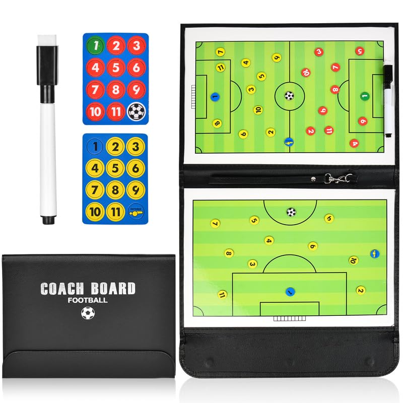 flintronic Football Tactics Board, Football Coaching Board Magnetic, Double Foldable Sided Soccer Dry-Erase Board, Portable Football Training Board, with Marker Pen and Zipper Bag