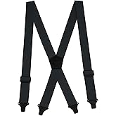 Buyless Fashion Heavy Duty Suspenders for Men - 48" Adjustable Straps 1 1/2" - X Back with Black Plastic Clips