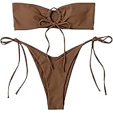 GORGLITTER Women's Strapless Bandeau Swimsuit High Cut String Thong Cheeky Bikini Set Bathing Suit