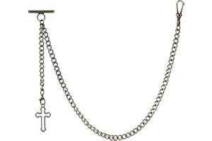 ZTA Albert Chain Pocket Watch Chain Fob Chain for Men Cross Pendant Design Medal Fob with T Bar Swivel Clasp