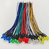 Gebildet 50pcs 5mm Red, Yellow, Green, Blue, White LED Lights, 12VDC Prewired 7.8 Inch V LED Light Diffused Lens