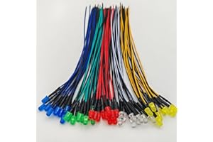 Gebildet 50pcs 5mm Red, Yellow, Green, Blue, White LED Lights, 12VDC Prewired 7.8 Inch V LED Light Diffused Lens