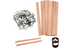 50 pcs Wooden Candle Wicks Kit with 50 Iron Stands for DIY Candle Making