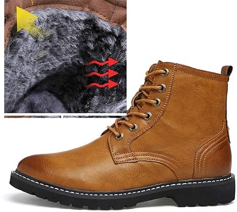 Amazon Co Jp レザー男性の冬の靴ファッションメンズ冬のブーツポインテッドトゥミッドカーフブーツ男性男性革の雪のブーツ Color Brownfur Shoe Size 26cm ホーム キッチン