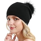 Women Knit Wool Beanie - Winter Fashion Solid Wool Hats Real Removable Raccoon Fur Pom Pom Warm Ski Beanie