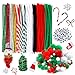Caydo Christmas Pipe Cleaners Set, Including 120PCS Christmas Pipe Cleaners, 6 Sizes Pom Poms and 4 Sizes Wiggle Eyes for Kids DIY Arts & Crafts Projects and Christmas Decorations