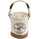 Klein Tools 5104MINI Mini Tool Bucket, All-Purpose Tool Bucket with Leather-Bottom, Nuts and Bolt Bag with Reinforced Rope Handle, Small Utility Pouch
