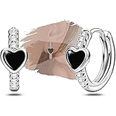 Black Heart Hoop Earrings for Women - Sterling Silver Love Heart-Shaped Loop Earrings Hypoallergenic Lightweight Earring Fashion Jewelry Gifts for Sensitive Ears for Her Wife Lady