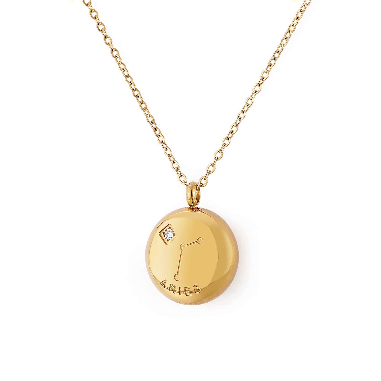 Qings Aries Constellation Necklace CZ Zodiac Astrology 14k Gold Necklace Chain Star Sign Necklace Dainty Necklace Coin Pendant Necklace Minimalist Necklace Birthday Gift for Women