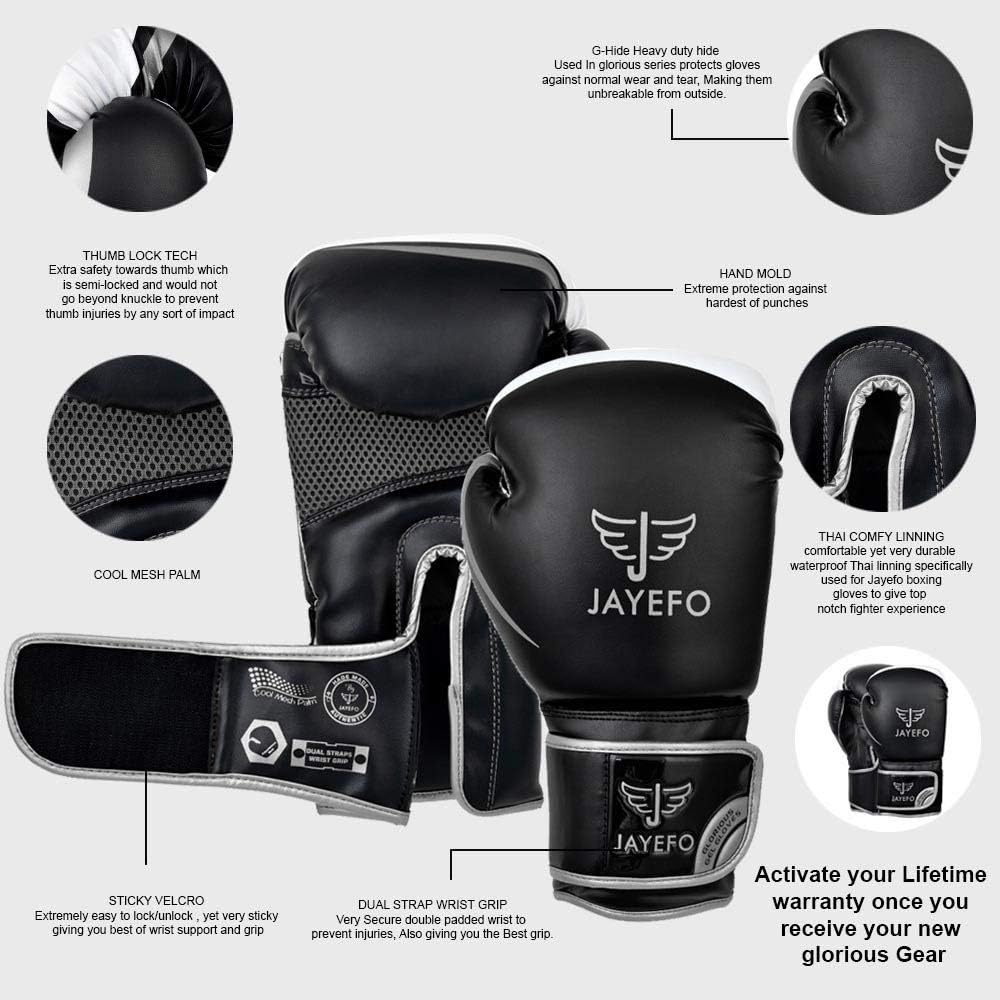 Jayefo Glorious Boxing Gloves Muay Thai Kick Boxing Leather Sparring Heavy Bag Workout MMA Pro Leather Gloves Mitts Work for Men & Women : Sports & Outdoors