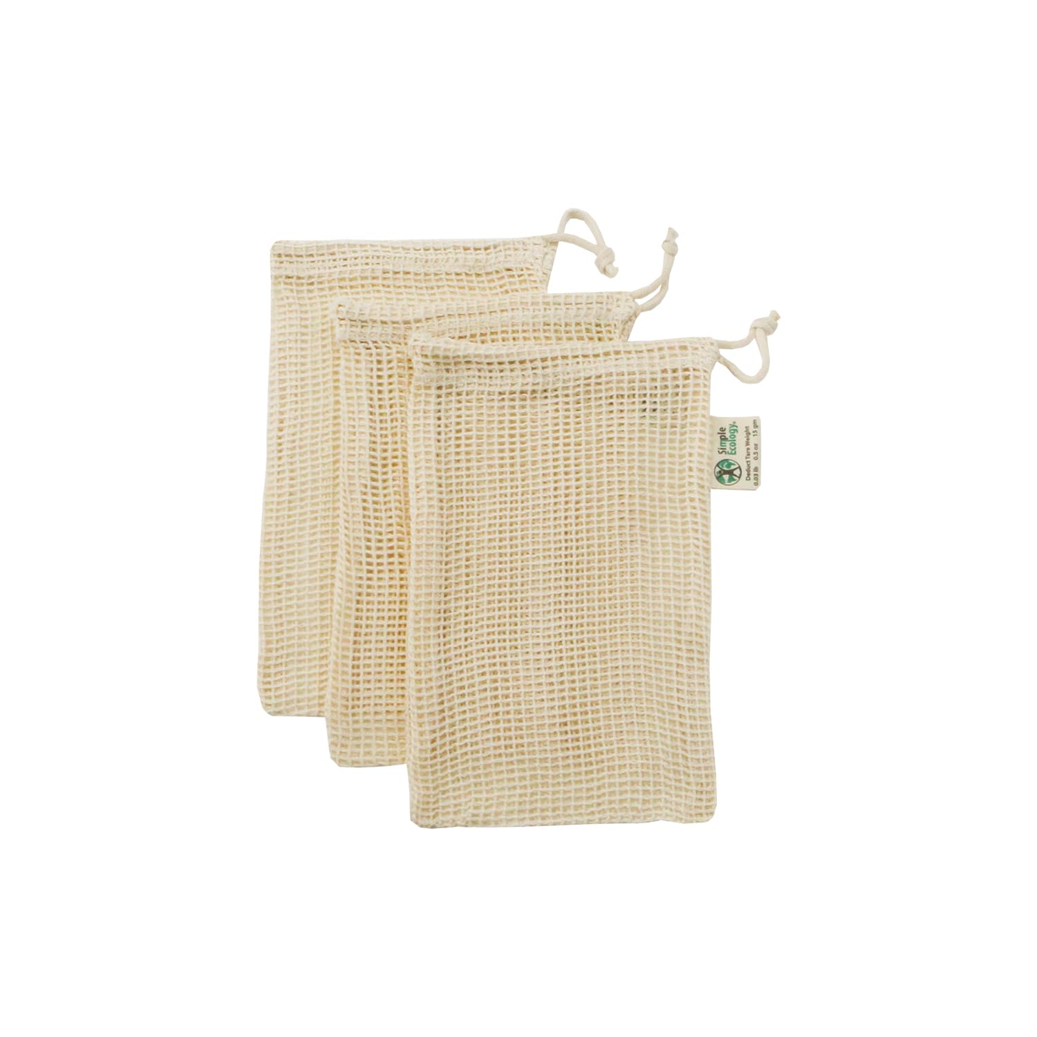 Simple Ecology Reusable Organic Cotton Mesh Grocery Shopping Produce Bags - XSmall 3 Pack (Heavy Duty, Washable, Produce Saver Bags, Food Storage, Bulk bin, Tare Weight tag, Drawstring)