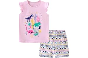 VEOAY Girls Summer Outfits Toddler Girl Shorts Set Cotton Casual Short Sleeve Shirt and Shorts 2-7T