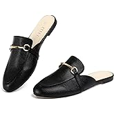 MUSSHOE Mules for Woman Buckle Flats Comfortable Slip on Women Mules Flats Shoes Backless Loafers