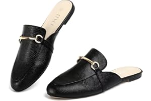 MUSSHOE Mules for Woman Buckle Flats Comfortable Slip on Women Mules Flats Shoes Backless Loafers