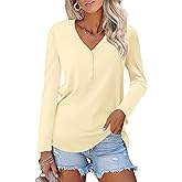 Minetom Women's Long Sleeve V Neck T Shirts Henley Tops Casual Shirts Blouses