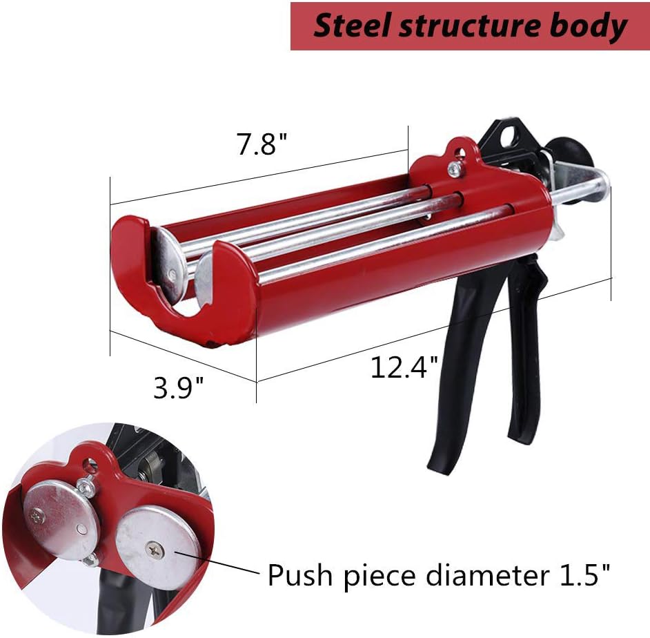 Manual Double Epoxy Gun 400 mL/13.5 fl oz (1:1 Mix Ratio) Dual Component Applicator for Panel Bond 2 Part Cartridge Caulking Gun (Passion Red) - - 