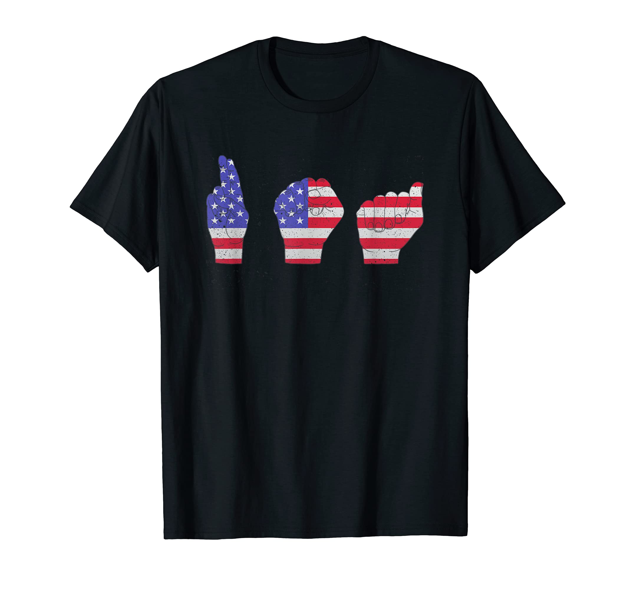 USA ASL American Sign Language 4th of July Patriotic Flag T-Shirt