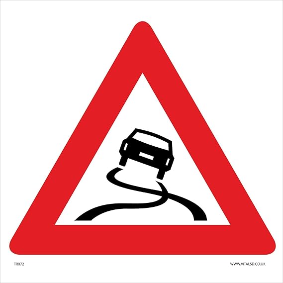 TR072 Traffic Sign Slippery Road Signs 900mm x 900mm 5MM Heavy Duty