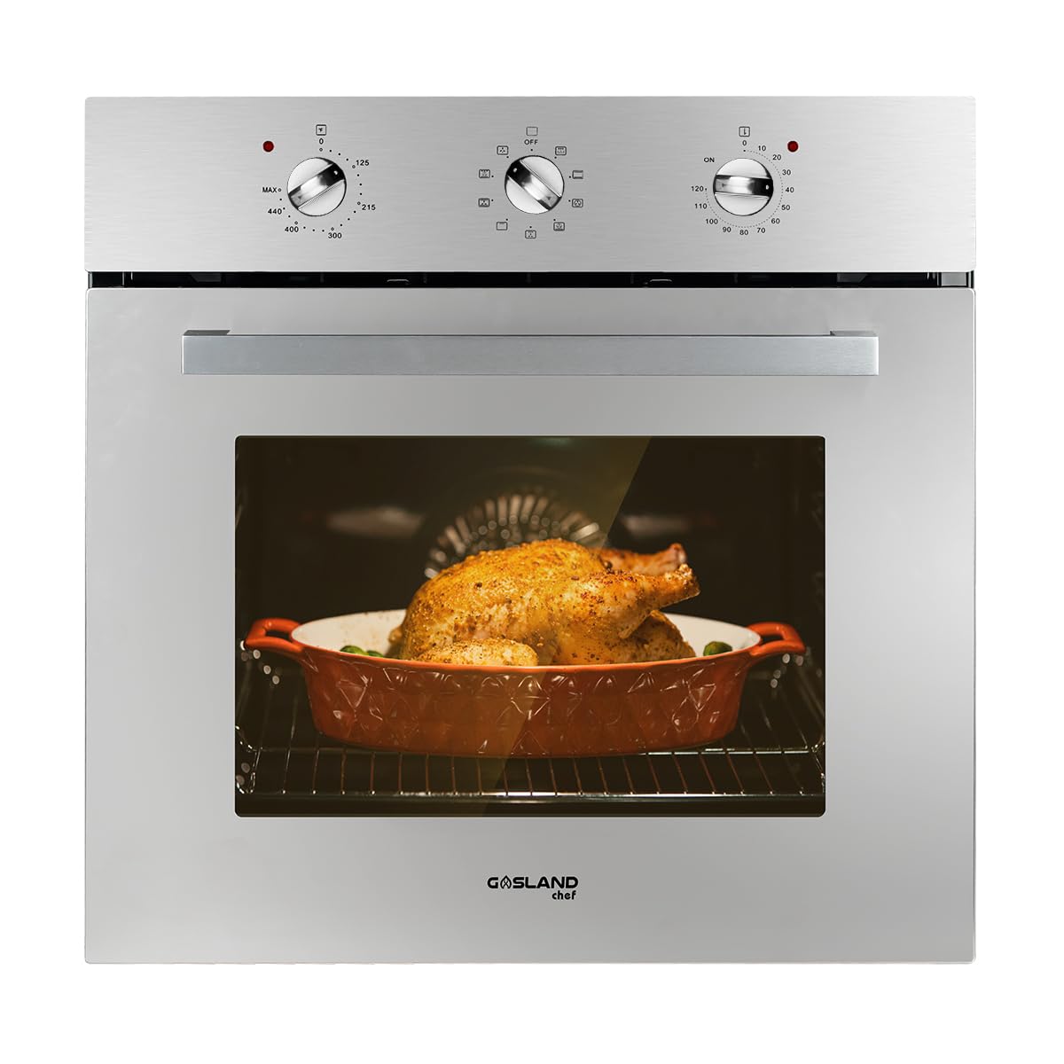 Electric Wall Ovens 24 Inch, GASLAND ES609MS Built-in Electric Wall Oven, 240V 3200W 2.3Cu.ft Convection Oven with Rotisserie, 9 Cooking Modes, Mechanical Knob Control, Stainless Steel