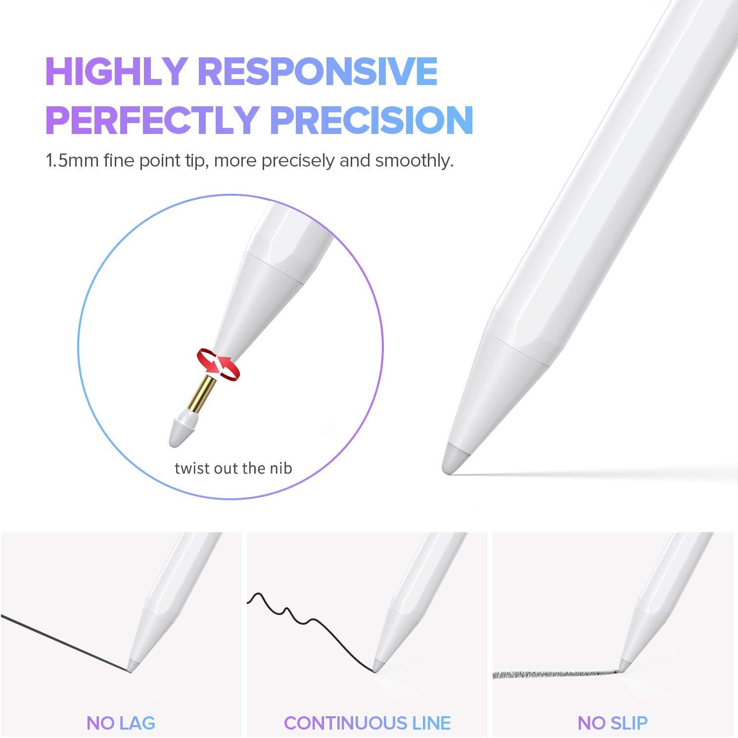 Stylus Pen for iPad with Palm Rejection, Active Pencil Compatible with (2018-2020) Apple iPad Pro (11/12.9 Inch),iPad 6th/7th Gen,iPad Mini 5th Gen,iPad Air 3rd Gen for Precise Writing/Drawing: Computers & Accessories