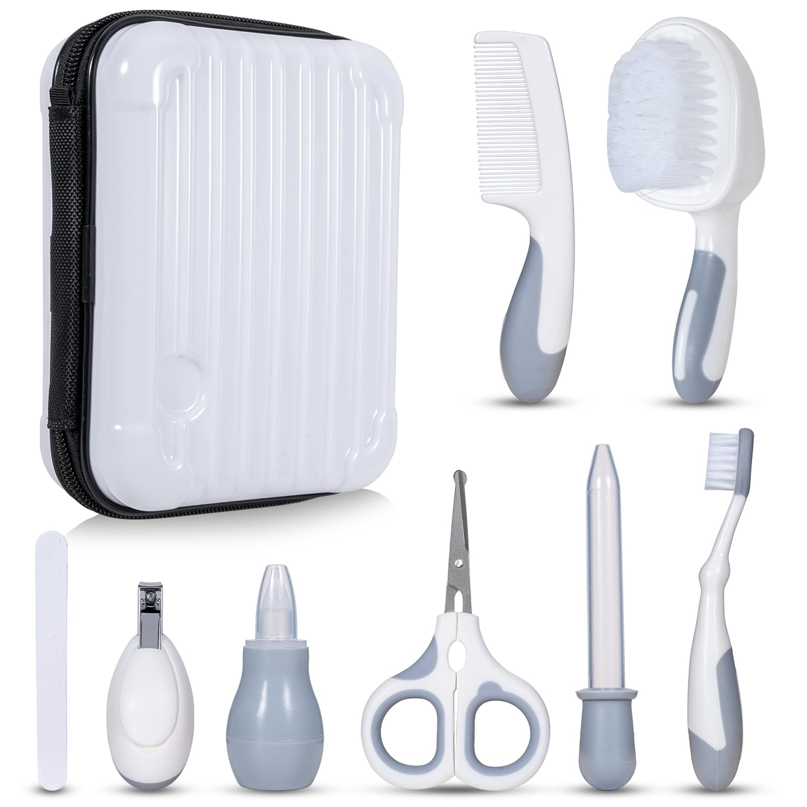 Little Angel Baby Healthcare and Grooming Kit, Safety Newborn Nursery Care Set, with Hair Brush Comb, Nail Clipper, Nasal Aspirator for Newborn Infant Baby Girls Boys White