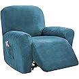 PrinceDeco Recliner Chair Cover Velvet Stretch Recliner Couch Covers 4-Pieces Style Recliner Chair Covers Recliner Cover for Reclining Chair Slipcovers Feature Non Slip Form Fitted Thick Soft,Blue