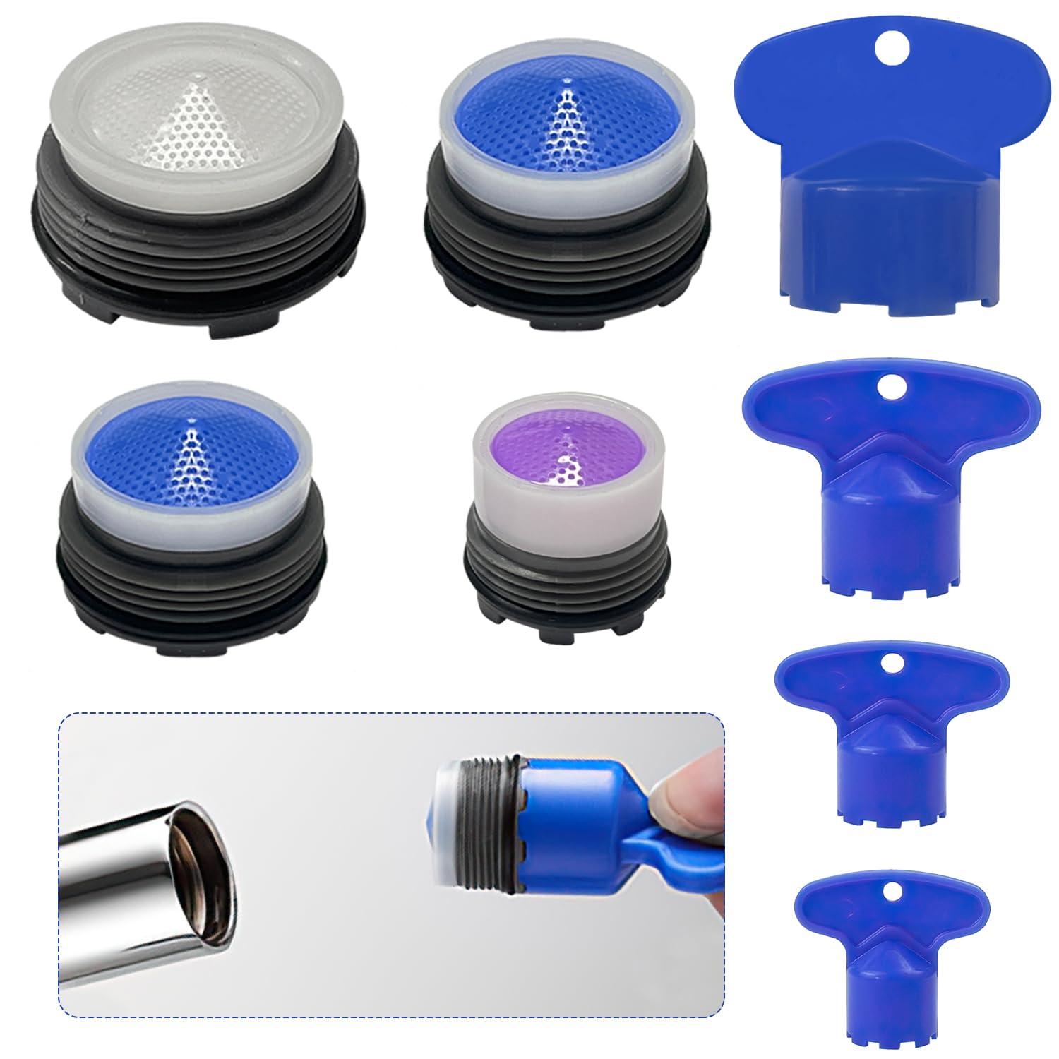 8Pcs Aerators for Faucets, Aerators for Taps Faucet Strainer Aerator M16.5 M18.5 M21.5 M24 with 4 Aerator Keys for Bathroom, Kitchen