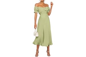 KIRUNDO Women's 2025 Summer Satin Midi Dress Off The Shoulder Wrap Ruched Wedding Guest Party Cocktail Formal Prom Dresses