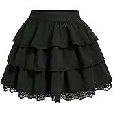 BEAUDRM Women's Contrast Lace High Waisted Layered Skirt Flowy Casual Mini Skirt