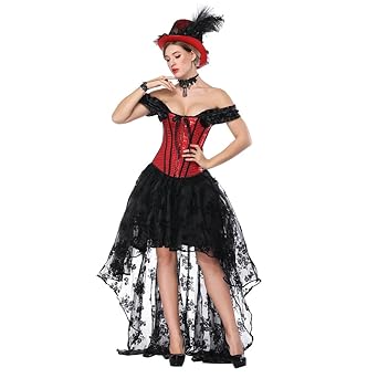 FeelinGirl Damen Korsagekleid Steampunk Gothic Kostüm Magic Mistress Hexenkostüm Teufelchen Halloween Cosplay Priatbraut