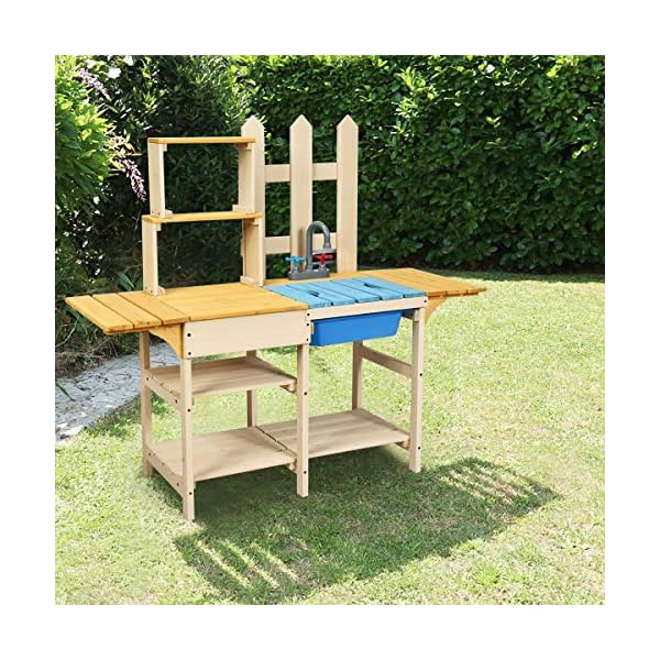 COSTWAY Matschküche mit Wasserhahn, Kinderküche Holz, Outdoor Küche, Holzküche, Spielküche, Spielzeugküche für Kinder ab… – Bild 3