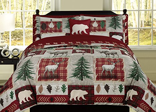HowPlumb Bear Lodge Elk Rustic Twin Comforter 6 Piece Bedding and Deer Sheet Set Cabin Hunting Bed in a Bag