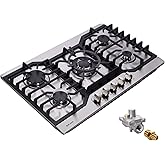 30 Inch Gas Cooktop, Stainless Steel Built-in 5 Burners Gas Stovetop LPG/NG Convertible Gas Stove Top Dual Fuel Gas Hob DM527-05