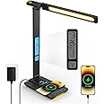 LED Desk Lamp with Wireless Charger: Desk Lamps for Home Office Bedroom, 5 Color Modes & Brightness Dimmable, 2 Night Light