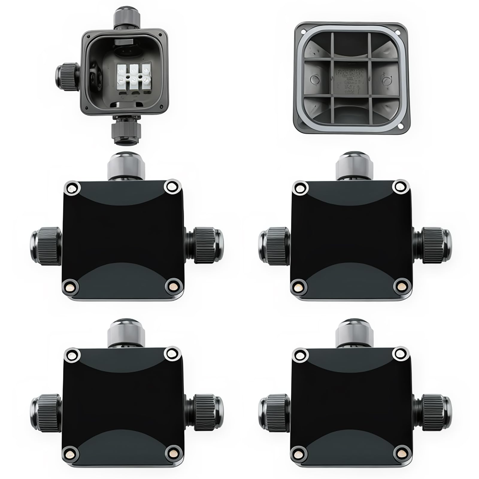 CESFONJER 4Pcs IP66 Waterproof Electrical Junction Box, 3 Way External Electrical Junction Box Outdoor Coupler PG11 Cable Gland 5-10mm.