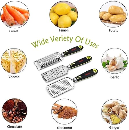 Amazon Com Kitchen Cheese Grater Lemon Zester 3 Graters Set Razor Sharp Stainless Steel Blade Ergonomic Tpr Handle Easy To Grate Or Zest Vegetables Fruits Orange Nutmeg Citrus Chocolate Nuts Ginger Garlic Kitchen