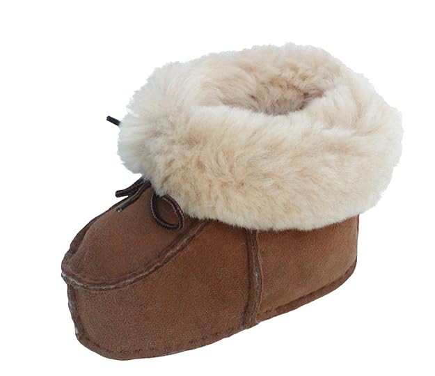 warme Lammfell Babyschuhe Camel mit Fellkragen und Kordel, Gerbung ohne schädliche Stoffe, Gr. 17-18