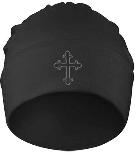 Orthodox Christian Cross Black Beanie Hat for Men Women Winter