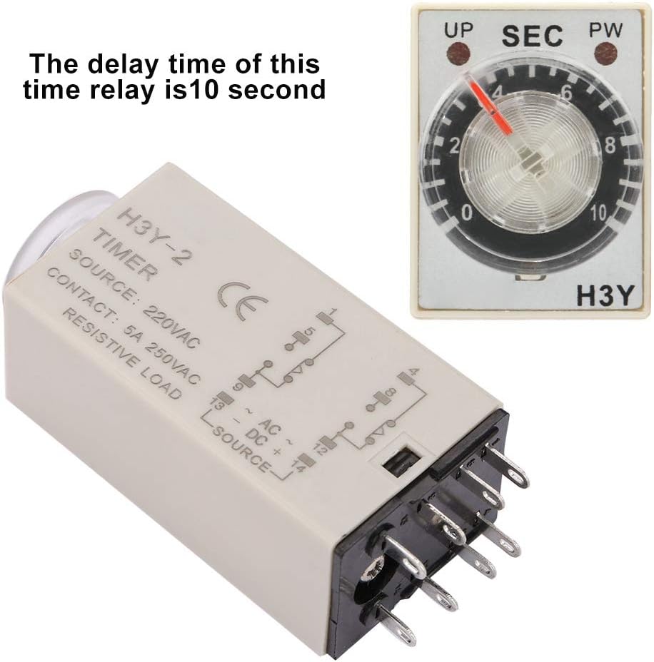 YWBL-WH Time Relay, Timer Delay Relay, H3Y-2 AC 220V 10s, Silver Normally Closed, DIN Rail Mount, Screw Connector - Image 4
