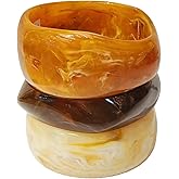 Liiusgelad Chunky Bracelet Set for Women | 3-Pack Acrylic Resin Bangles | Brown & Colorful Statement Jewelry | Indian Style Bangle Bracelets