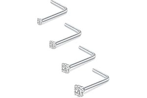 QWALIT Nose Studs L Shaped Nose Stud 20 Gauge Corkscrew Nose Ring Threadless Nose Stud Push in Stainless Steel Nose Piercing 