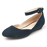 DREAM PAIRS Women's Revona Navy Suede Low Wedge