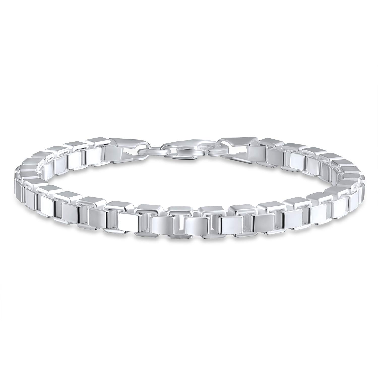 Bling Jewelry Unisex Solid Mirror Venetian Box Link Chain Bracelet For Men Teen .925 Sterling Silver Made In Italy 8 Inch — image 1