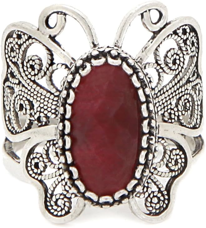 925 Sterling Silver Ruby Filigree Butterfly Ring (Sizes 5-12)